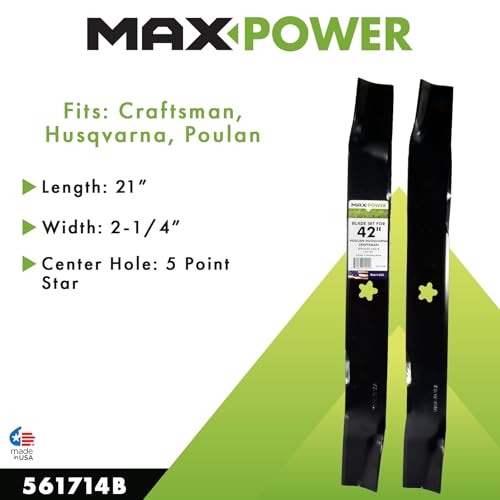 MaxPower 561714B 2 Blade Mulching Set for 42" Cut Craftsman, Husqvarna, Poulan Mowers Replaces OEM #'s 134149, 594892701 and 532134149 - Image 2