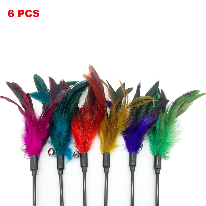 CATENESS Cat Wand Toy Feather Stick Cat Toys, 6 Pieces Interactive Cat Toy Feathers Wand for Indoor Cats (A) - Image 3