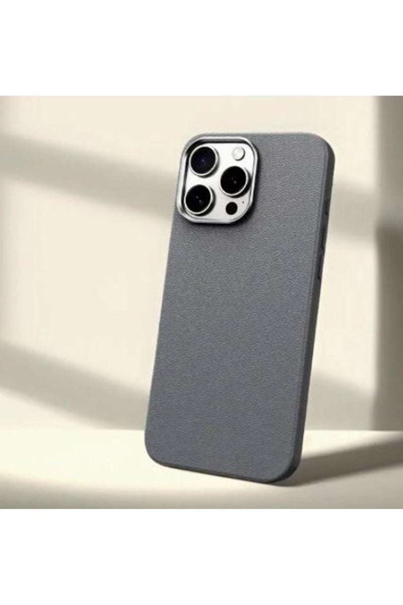 IPhone 13 Pro Max Cover Luxury Matte PU Leather, Shockproof Anti-fall Silicone Protective Cover Simple Fresh, Grey Color  - Image 1