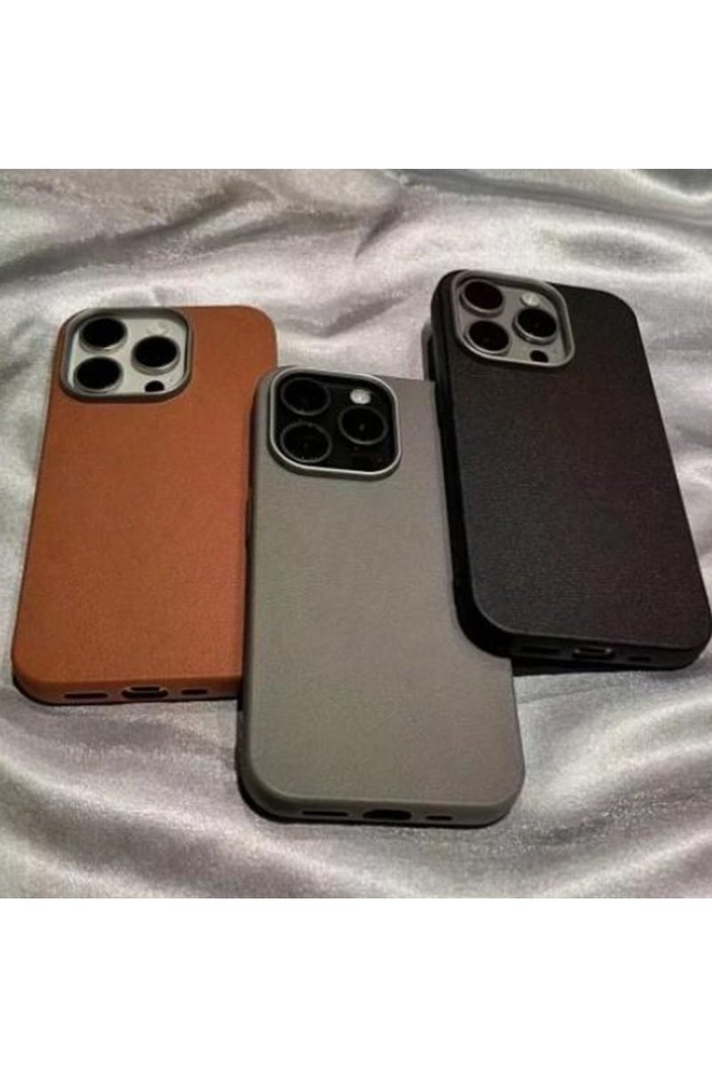 IPhone 13 Pro Max Cover Luxury Matte PU Leather, Shockproof Anti-fall Silicone Protective Cover Simple Fresh, Grey Color  - Image 2