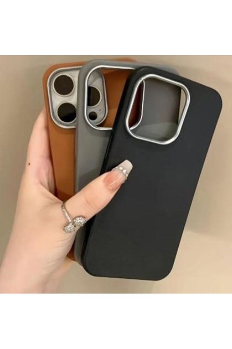 IPhone 13 Pro Max Cover Luxury Matte PU Leather, Shockproof Anti-fall Silicone Protective Cover Simple Fresh, Grey Color  - Image 3