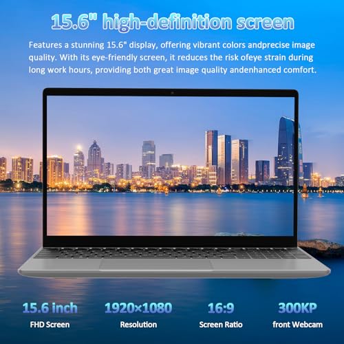 Auusda 15.6" Laptop Computer Notebook, 4-Core N95 Processor, FHD Display, Backlit Keyboard, Fingerprint, Webcam, Bluetooth, WiFi, Win 11 Pro, 10TB Upgradeable, T152A, 16GB RAM, 1TB NVMe SSD, Silver - Image 4