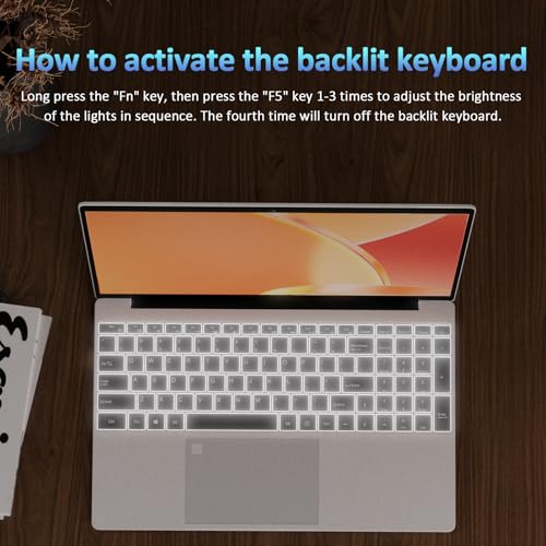 Auusda 15.6" Laptop Computer Notebook, 4-Core N95 Processor, FHD Display, Backlit Keyboard, Fingerprint, Webcam, Bluetooth, WiFi, Win 11 Pro, 10TB Upgradeable, T152A, 16GB RAM, 1TB NVMe SSD, Silver - Image 5