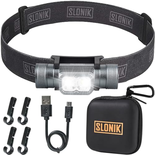 SLONIK Rechargeable Headlamp for Adults - 1000 Lumens Super Bright 60 ft Beam LED Flashlight - Lightweight, Heavy-Duty, IPX4 Waterproof Hard Hat Light - Camping Gear, Running Headlight, Black - Image 1