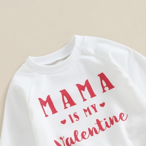 LouVasabuce Infant Baby Boy Valentines Day Clothes Outfit Letter Print Sweatshirt Top Elastic Waist Pants Set (White, 3-6 Months) - Image 4