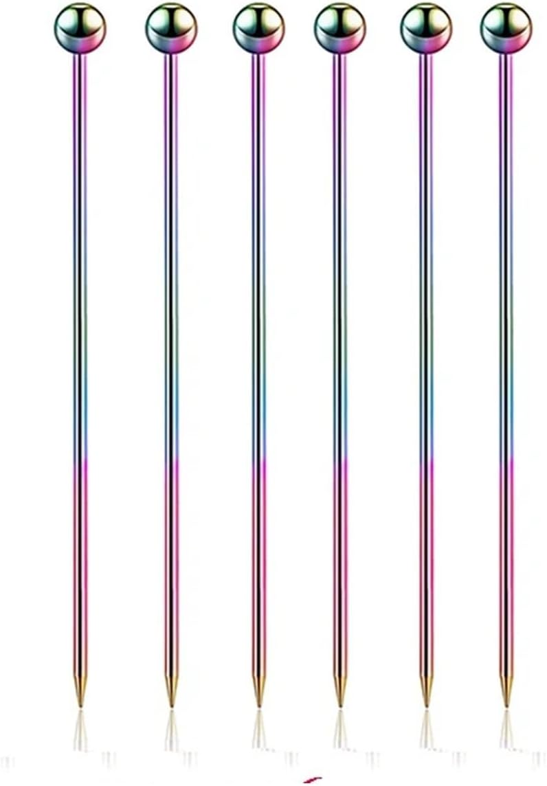 Widely 60pcs Stainless Steel Fruit Sticks Bar Tools Drink Stirring Sticks Picks Party Wedding Accessory Cocktail Picks For Drinks(Rainbow Ball 60PCS) - Image 1