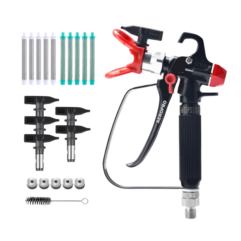 AEROPRO Tools Airless Paint Sprayer Gun with 5 Spray Tips & 10 Filters,3600PSI High Pressure Swivel Joint Airless Spray Gun kit for Home,Interior and Exterior Walls,Doors,Fences (Black) - Image 1