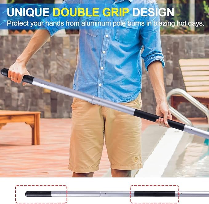 POOLAZA Pool Pole Dual-Handle, Anodized Aluminum Pool Skimmer Pole, Detachable & Telescopic Pool Pole Up to 10.5 Ft, Portble Pool Poles for Cleaning Suitable for Pool Skimmer, Vacuum Head, Brush Etc. - Image 2