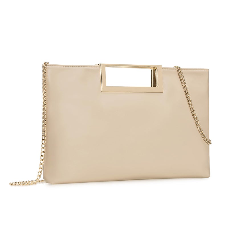 CHARMING TAILOR Fashion PU Leather Handbag Stylish Women Convertible Clutch Purse (Beige) - Image 2