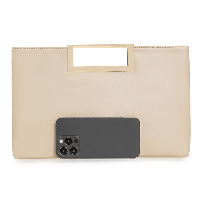 CHARMING TAILOR Fashion PU Leather Handbag Stylish Women Convertible Clutch Purse (Beige) - Image 3