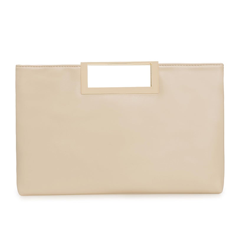 CHARMING TAILOR Fashion PU Leather Handbag Stylish Women Convertible Clutch Purse (Beige) - Image 1