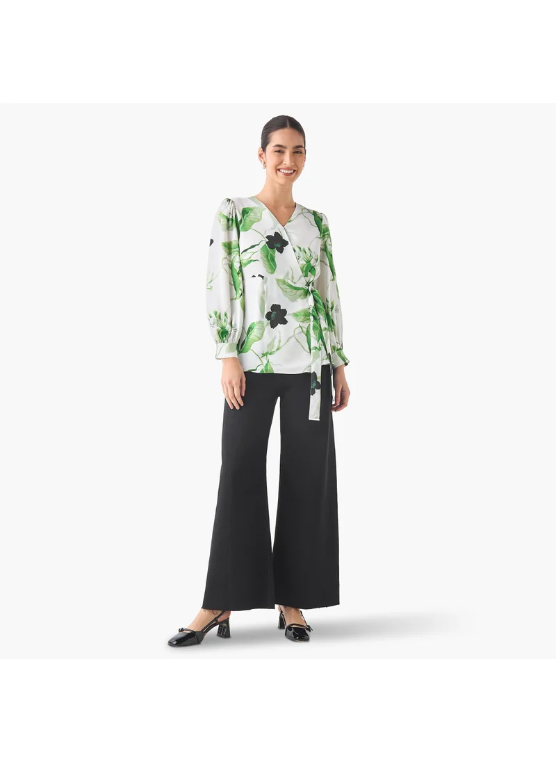 ايكونيك Iconic Print Wrap Top with Tie-Up Belt