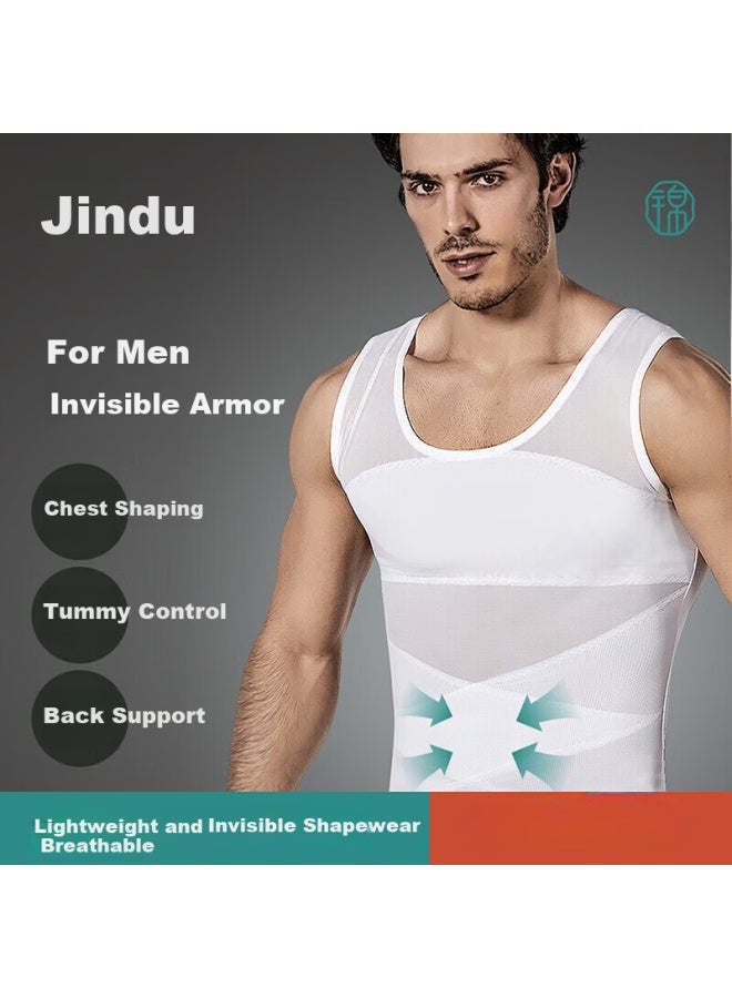 Jindu Men's Slimming Vest Body Shaper Fitness Waist Trainer Breathable Compression Shirt - Image 1