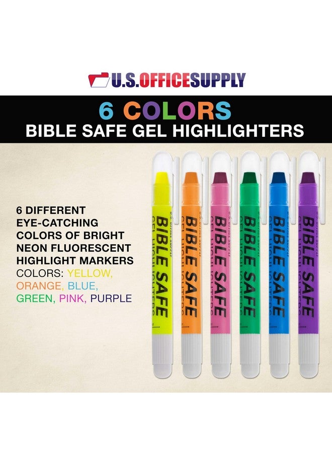 US Office Supply U.S. Office Supply Bible Safe Gel Highlighters, 6 Pack Set - 6 Different Bright Neon Fluorescent Highlight Colors Yellow, Orange, Pink, Purple, Green, Blue - Won't Bleed, Fade or Smear - Study Guide - Image 2