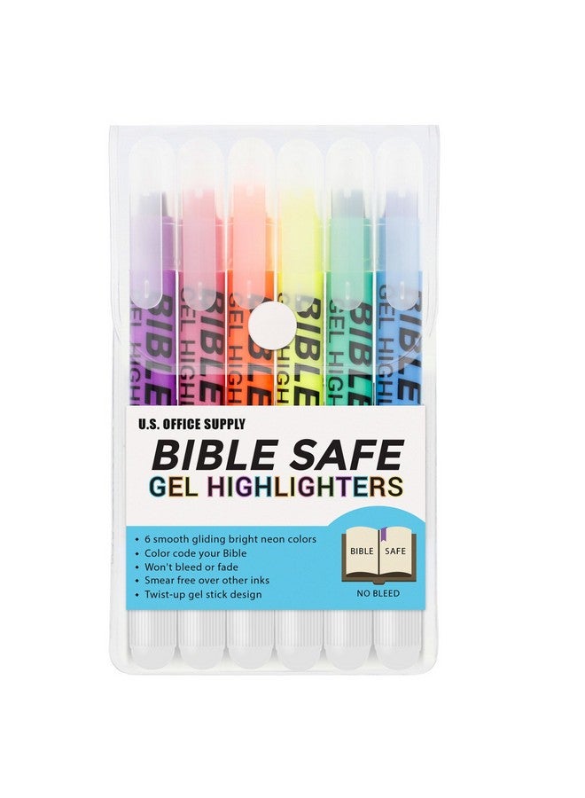 US Office Supply U.S. Office Supply Bible Safe Gel Highlighters, 6 Pack Set - 6 Different Bright Neon Fluorescent Highlight Colors Yellow, Orange, Pink, Purple, Green, Blue - Won't Bleed, Fade or Smear - Study Guide - Image 1