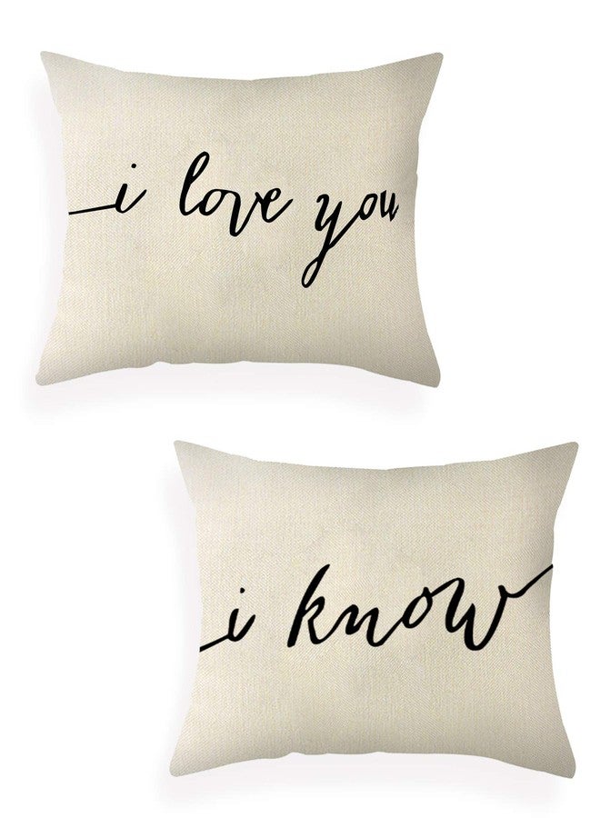 Ogiselestyle Lumbar Pillow Covers 12 x 20 Inch Set of 2 Farmhouse I Love You and I Know Quote Decorative Throw Pillow Covers with Quotes for Farmhouse Décor Housewarming Gifts for New Home - Image 1