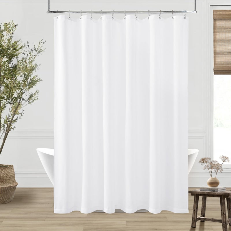 DUKIYO White 80 Inch Long Shower Curtain Linen Cotton Cloth Fabric Shower Curtains for Bathroom with Hooks Set Farmhouse Boho Modern Extra Long Water Repellent Off White Bath Drapes  72x80 in Length - Image 1