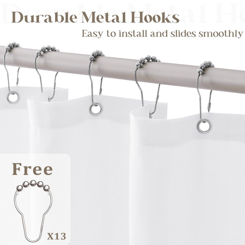 DUKIYO White 80 Inch Long Shower Curtain Linen Cotton Cloth Fabric Shower Curtains for Bathroom with Hooks Set Farmhouse Boho Modern Extra Long Water Repellent Off White Bath Drapes  72x80 in Length - Image 4