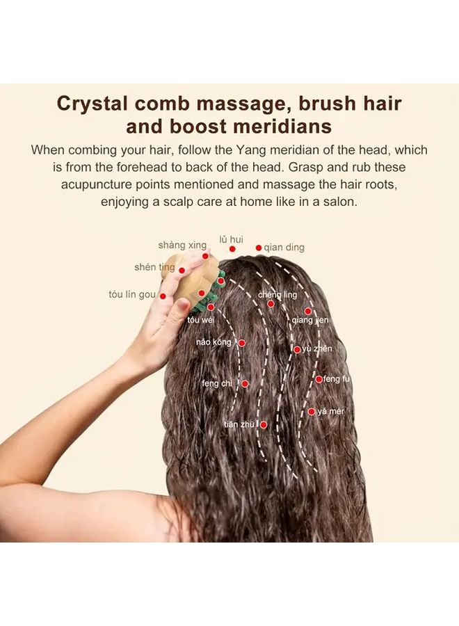 White Crystal Jade Scalp Massager Head Wooden Handle Body Gua Sha Relaxation Tool - Image 5