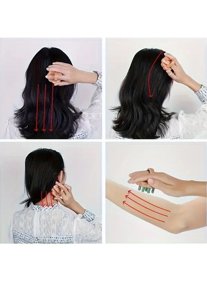 White Crystal Jade Scalp Massager Head Wooden Handle Body Gua Sha Relaxation Tool - Image 4