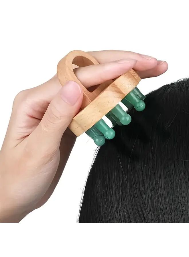White Crystal Jade Scalp Massager Head Wooden Handle Body Gua Sha Relaxation Tool - Image 2