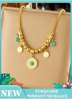 Generic Gold Stainless Steel Necklace Elegant Turquoise Pendant Necklace Elegant Luxury Jewelry Gift for Women  - Image 1