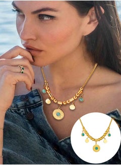 Generic Gold Stainless Steel Necklace Elegant Turquoise Pendant Necklace Elegant Luxury Jewelry Gift for Women  - Image 2