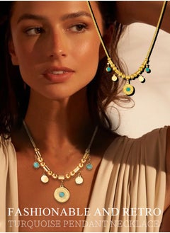 Generic Gold Stainless Steel Necklace Elegant Turquoise Pendant Necklace Elegant Luxury Jewelry Gift for Women  - Image 3