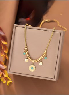 Generic Gold Stainless Steel Necklace Elegant Turquoise Pendant Necklace Elegant Luxury Jewelry Gift for Women  - Image 5