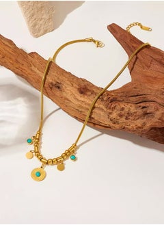 Generic Gold Stainless Steel Necklace Elegant Turquoise Pendant Necklace Elegant Luxury Jewelry Gift for Women  - Image 4