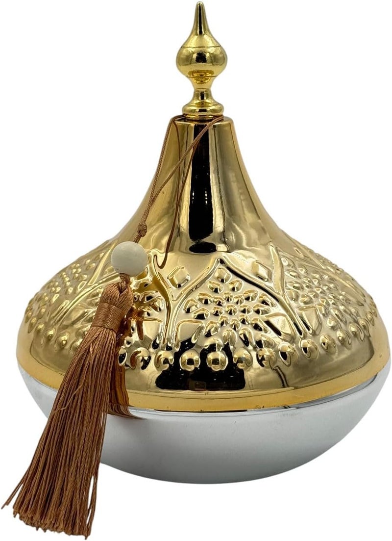 بي آند دي وعاء تقديم ديكوري ذهبي من B&D مع غطاء مزخرف على شكل قبة وتزيين بشراشيب بنية - Image 2