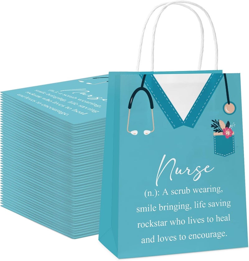 Woanger 30 Pcs Nurse Gift Bag 827 x 591 x 315 Inch Treat Bag Paper Nursing Bags Nurse Appreciation Week Gifts Bulk Favor Bag for Nursing Students Assistant Holiday Party - Image 1