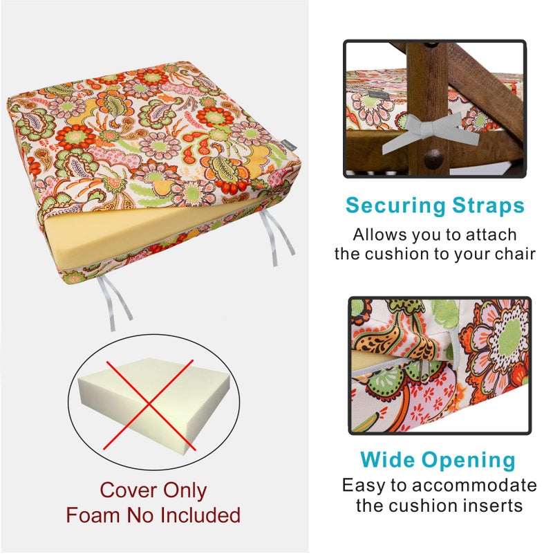 NettyPro Patio Cushion Covers Replacement Set 4 Water Repellent UV Resistant Outdoor Cushion Slipcover with Zipper and Tie, 20 x 18 x 4 Inch, Pop Paisley - Image 4