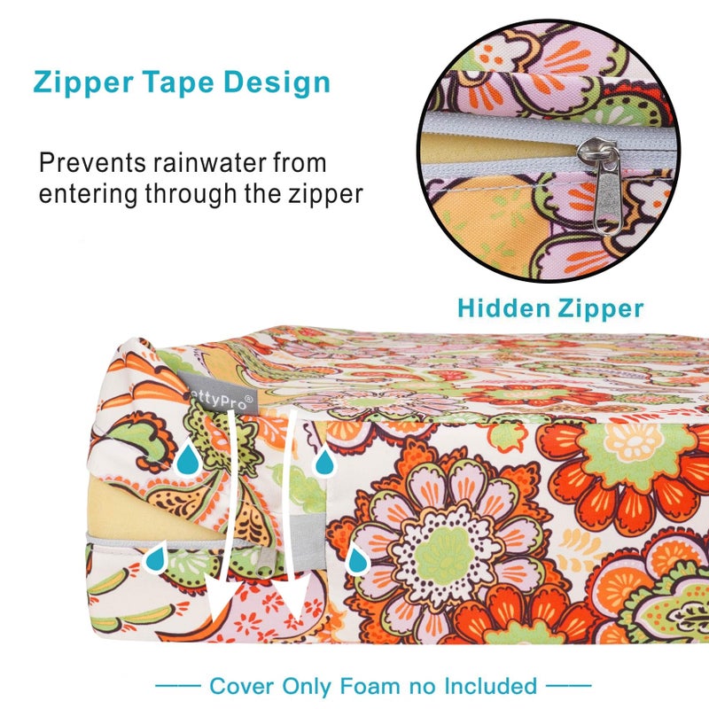 NettyPro Patio Cushion Covers Replacement Set 4 Water Repellent UV Resistant Outdoor Cushion Slipcover with Zipper and Tie, 20 x 18 x 4 Inch, Pop Paisley - Image 3