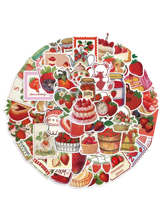 50 Creative Handbook Stickers Cartoon Strawberry Jam Stickers Diy Luggage Scooter Decoration Waterproof