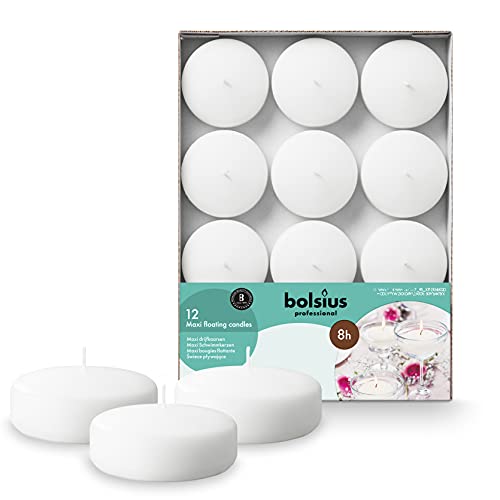 BOLSIUS White Floating Candles 3 Inch - Set Of 12 Maxi Candles - 8 Hour Clean Burning - Palm Oil Free - 0% Animal Fat - Premium European Quality - Image 1