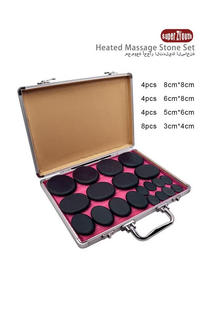 Generic 20-Piece Portable Soft Natural Basalt Hot Stone Set, Massage Stone Warmer with Heating Box for Spa and Therapy (UK Plug)  - Image 1