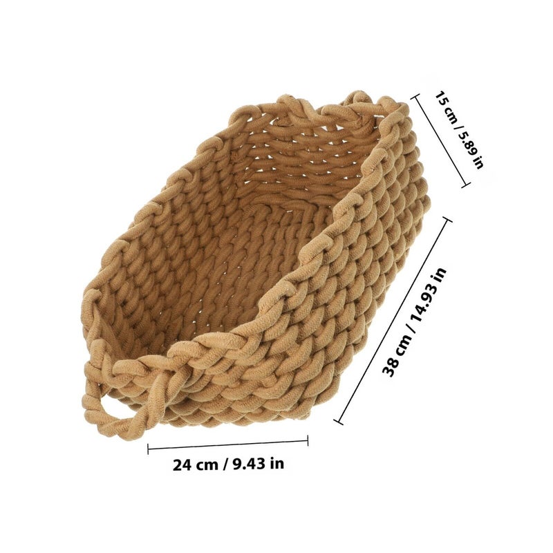 Large Cotton Rope Storage Basket Handwoven Organizer With Fabric Handle For Bedroom Desktop - Image 3