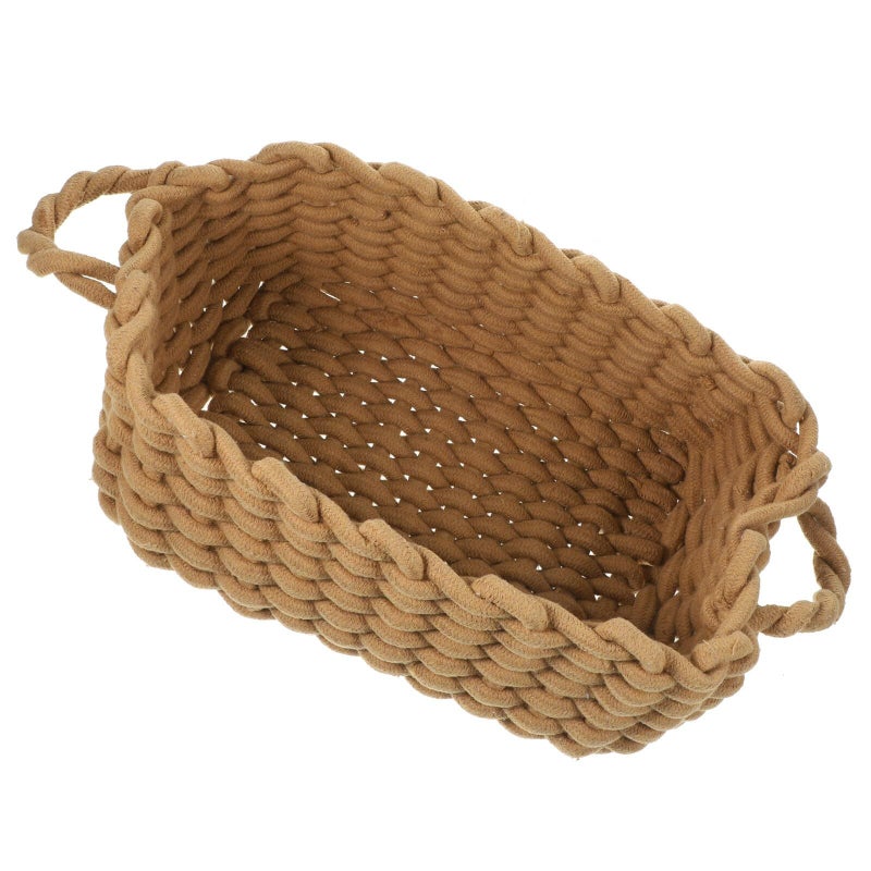 Large Cotton Rope Storage Basket Handwoven Organizer With Fabric Handle For Bedroom Desktop - Image 2