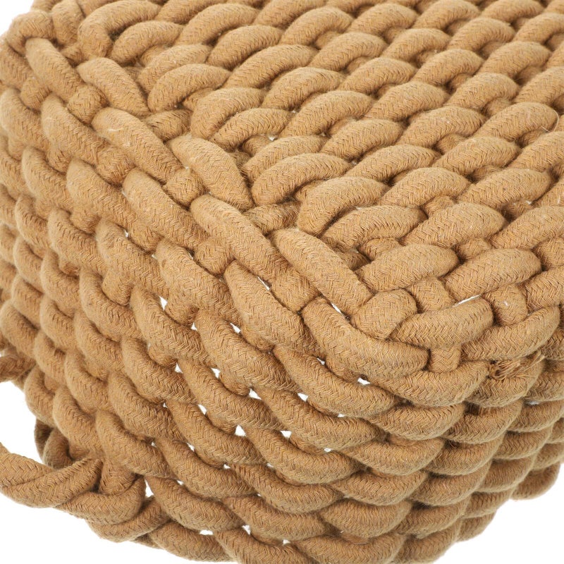 Large Cotton Rope Storage Basket Handwoven Organizer With Fabric Handle For Bedroom Desktop - Image 4