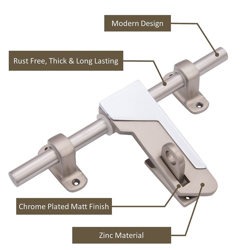 ATOM قفل زنك 12 بوصة | قفل فاخر لمجموعة تجهيزات الأبواب، ملحقات الأبواب | تشطيب مطفي مطلي بالكروم (WZA009) - Image 2