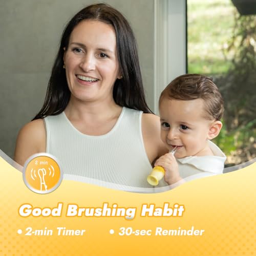 Papablic Toddler Sonic Electric Toothbrush Kids for Ages 1-3 Years, Baby Electric Toothbrush with Cute Rabbit Cover and Smart LED Timer, 2 Brush Heads (Bunny) - Image 5