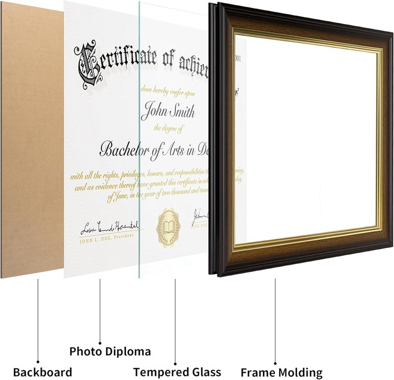 FrameMind 8.5x11 Picture Frame Certificate Diploma Frame with Tempered Real Glass, Walnut Document Frames for Tabletop & Wall Mount (2 Pack, Walnut) - Image 4
