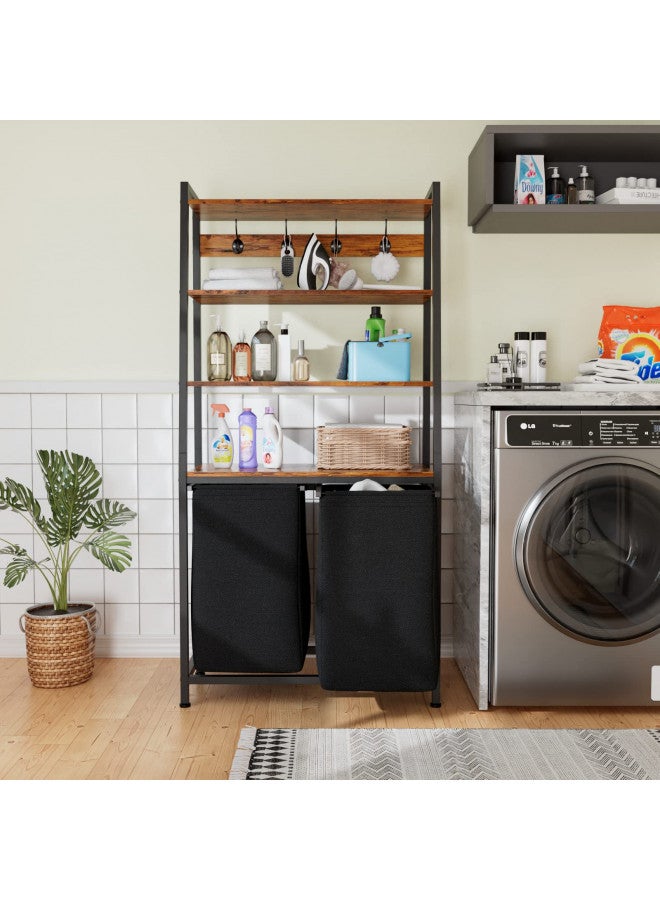 Furnulem Furnulem 4 Tiers Laundry Hamper with Shelf and Hooks, Tall Laundry Basket Sorter with 2 Removable Laundry Bags, Ladder Shelves with Clothes Hamper for Laundry Room Bathroom Bedroom  - Image 4