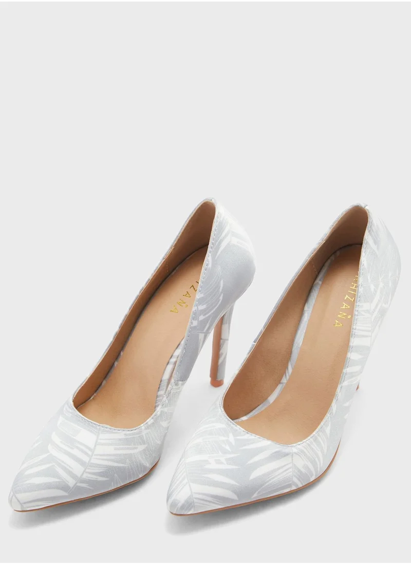 Khizana Satin Palm Print Pointed Pump