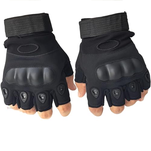 ketmart Nylon Tactical Half Finger Gloves for Sports, Hard Knuckle,Hiking,Cyclling,Travelling,Camping,Outdoor,Boxing, Motorcycle Riding, Arm Shooting Gym Gloves-Black - Image 1