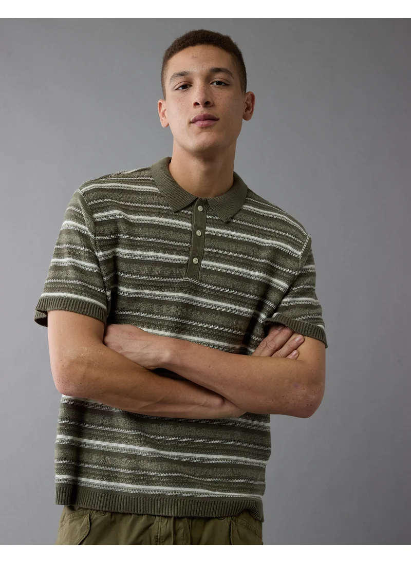 American Eagle AE Weekend Striped Sweater Polo Shirt