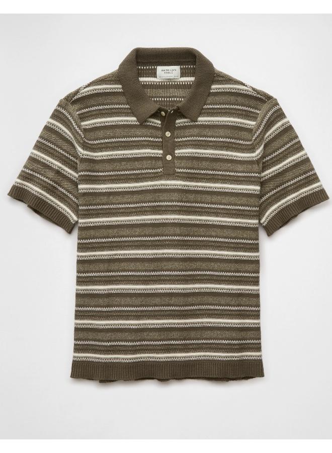 American Eagle AE Weekend Striped Sweater Polo Shirt - Image 3