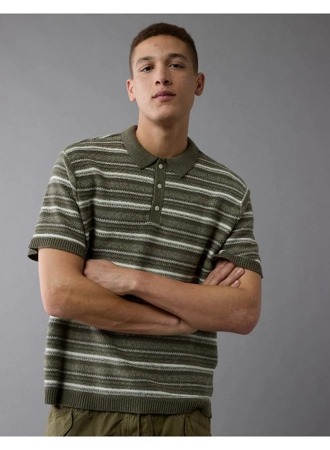 AE Weekend Striped Sweater Polo Shirt