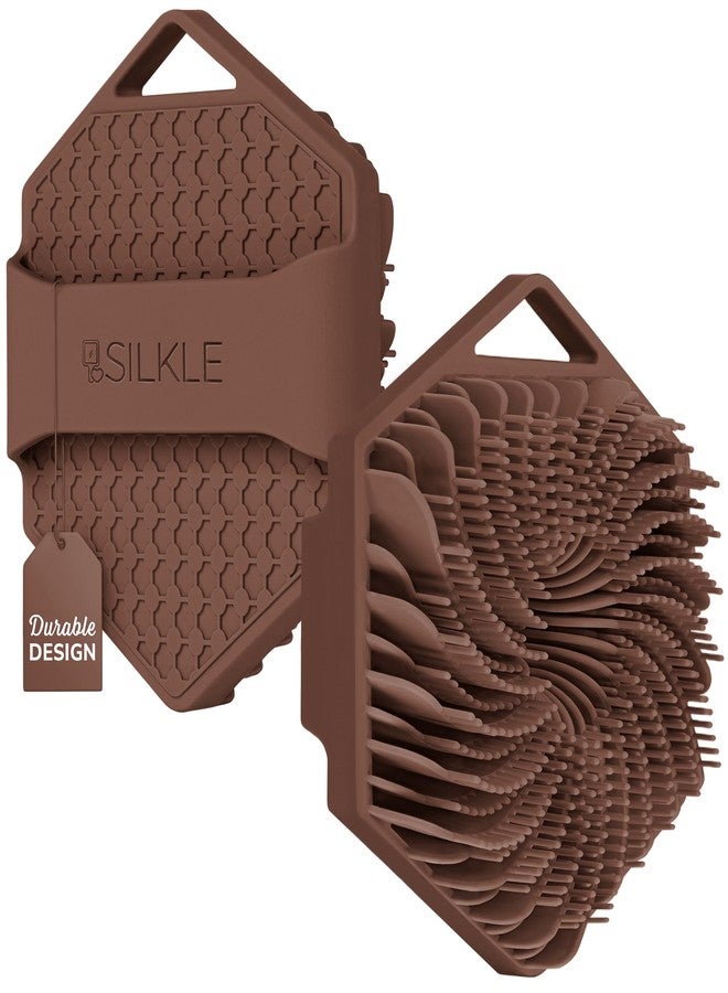 SILKLE Silicone Body Scrubber – Gentle Exfoliating Shower Scrubber for Body & Bath, Silicone Shower Brush & Loofah Alternative – Non-Slip Silicone Body Brush, Quick Dry, Hygienic - Brown - Image 1